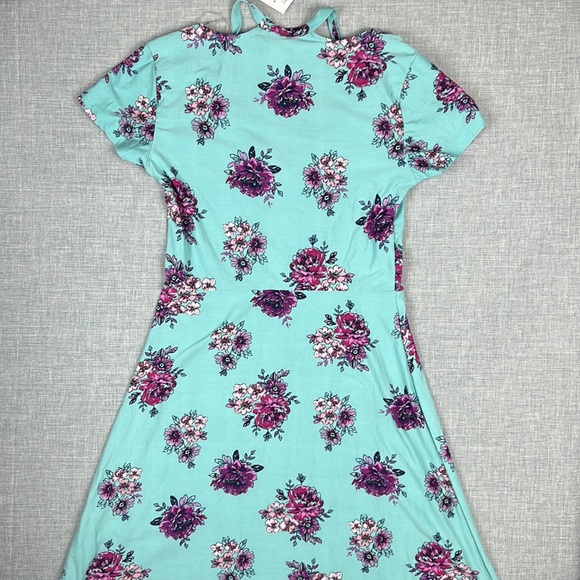 Ultra Flirt Turquoise & Purple Floral Skater Dress Juniors Size Small - Picture 6 of 6
